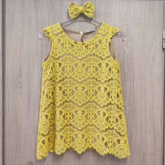 Κίτρινο με δαντέλα  φόρεμα