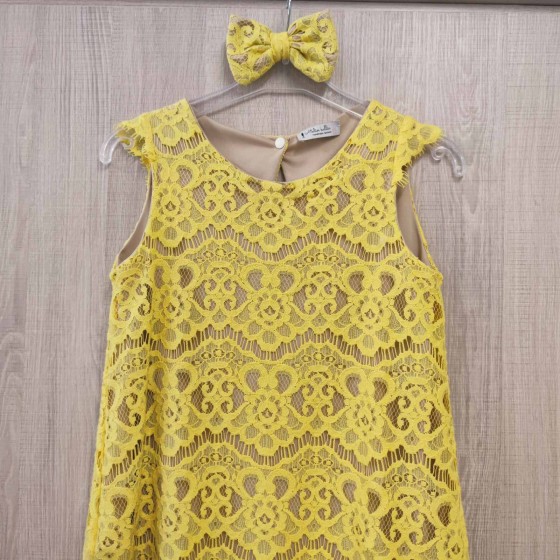 Κίτρινο με δαντέλα  φόρεμα