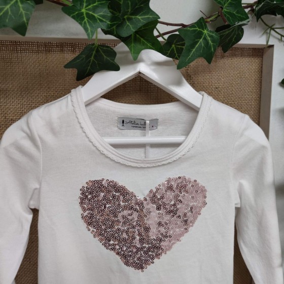 Παιδικό λευκό μπλουζάκι με ροζ καρδιά παγιέτας
