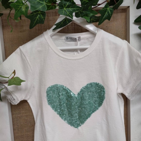 Παιδικό T-shirt  με μέντα καρδιά παγιέτας