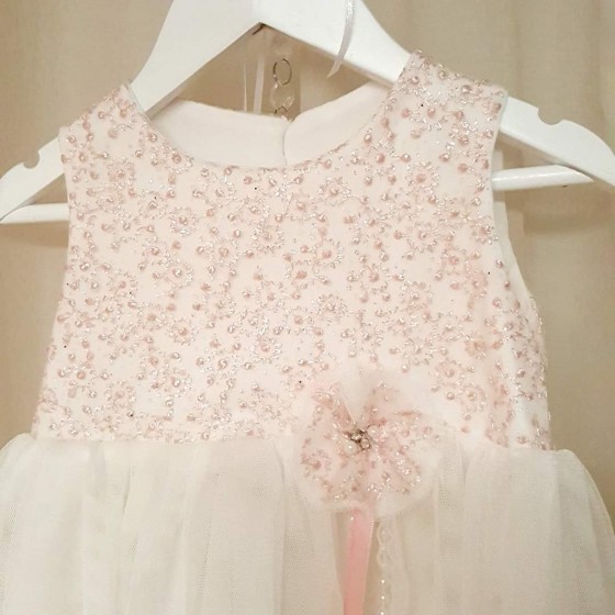 Βαπτιστικό φόρεμα με ροζ glitter δαντέλα